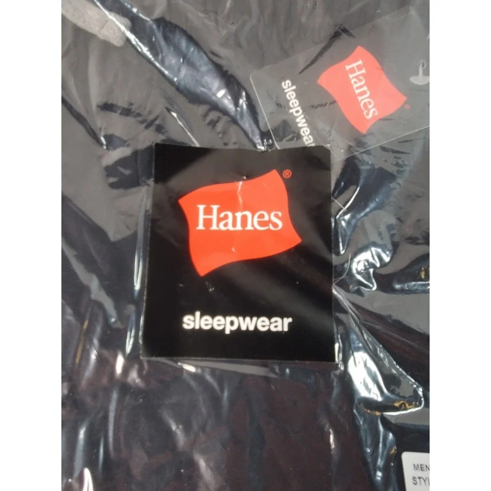 Hanes Solid Knit Sleep Pants w/Drawstring and Pockets Cotton Large‎ Black/Gray